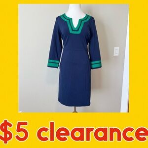 Lands' End Blue and Green Sheath Dress with V-neck